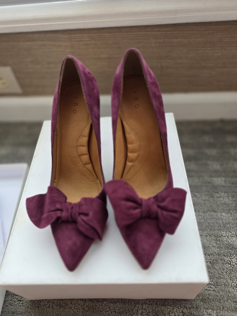 IRO Plum Suede Pointed Bow Pumps - Deep Berry